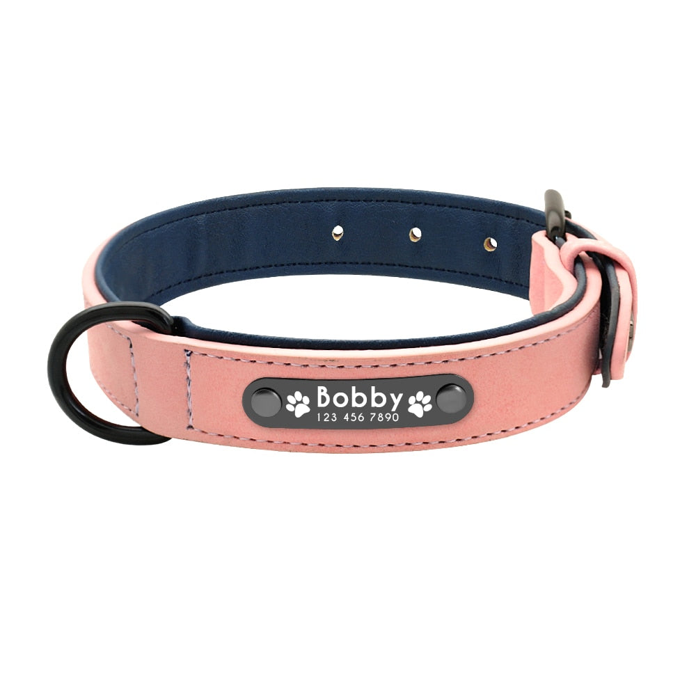 Dog's Leather Collar with ID Tag - Pet and Parent Care