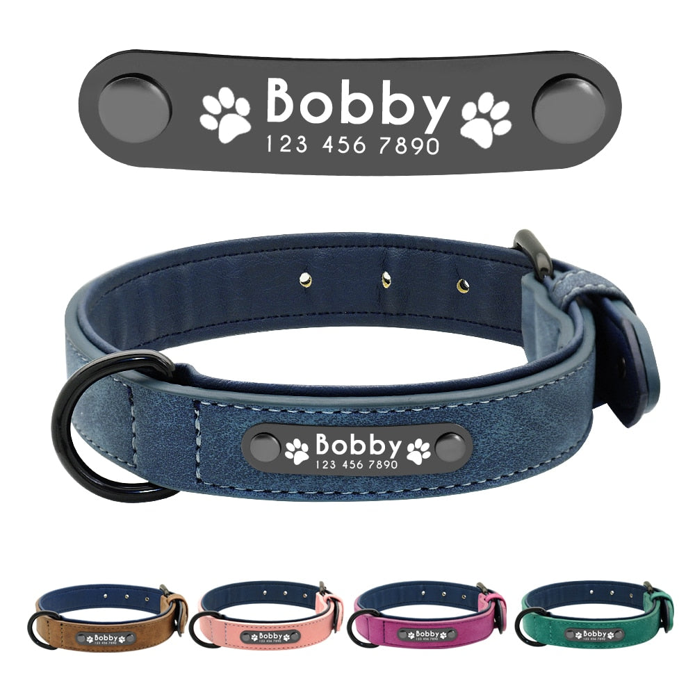 Dog's Leather Collar with ID Tag - Pet and Parent Care