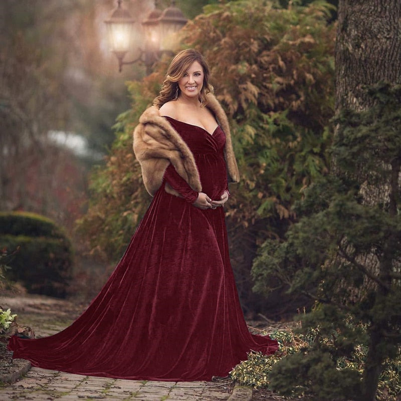 Velvet Maxi Long Maternity Dress - Pet and Parent Care
