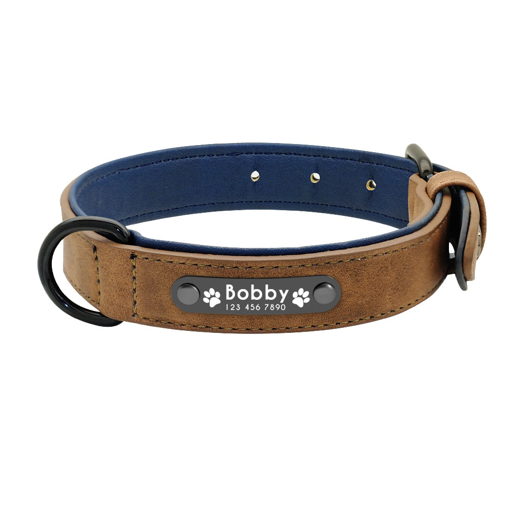 Dog's Leather Collar with ID Tag - Pet and Parent Care