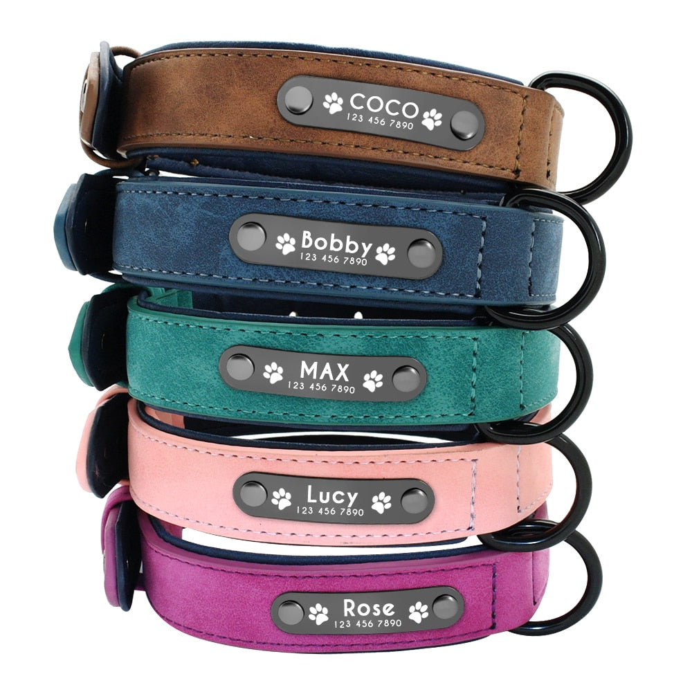 Dog's Leather Collar with ID Tag - Pet and Parent Care