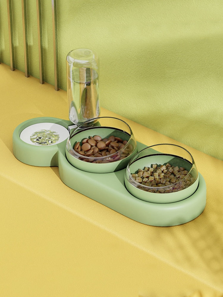 Triple Cat Bowl with Automatic Water Feeder - Pet and Parent Care