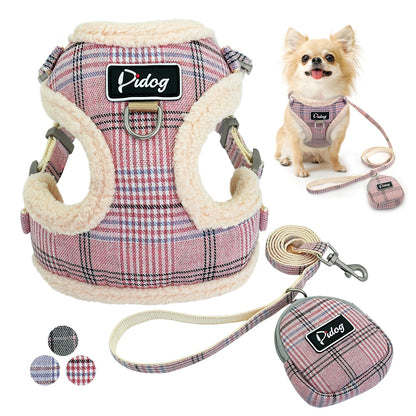 Dog Warm Plaid Vest with Leash