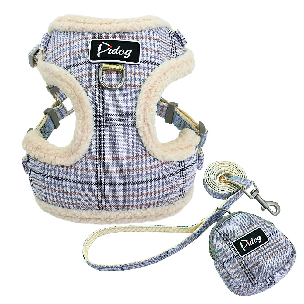 Dog Warm Plaid Vest with Leash