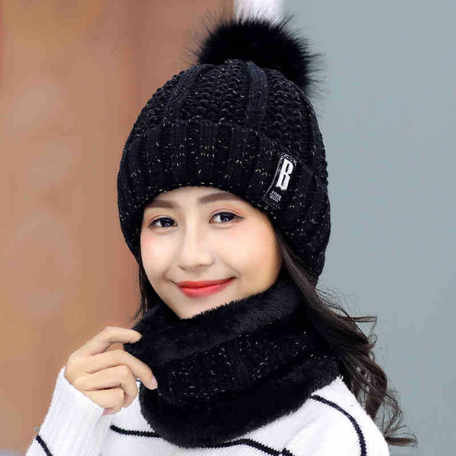 Girls Winter Knitted Beanies Hat Set