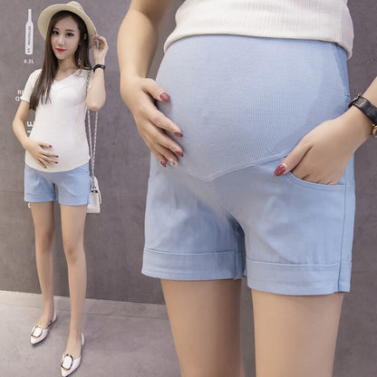 Elastic Soft Solid Colored Maternity Shorts