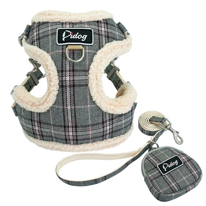 Dog Warm Plaid Vest with Leash