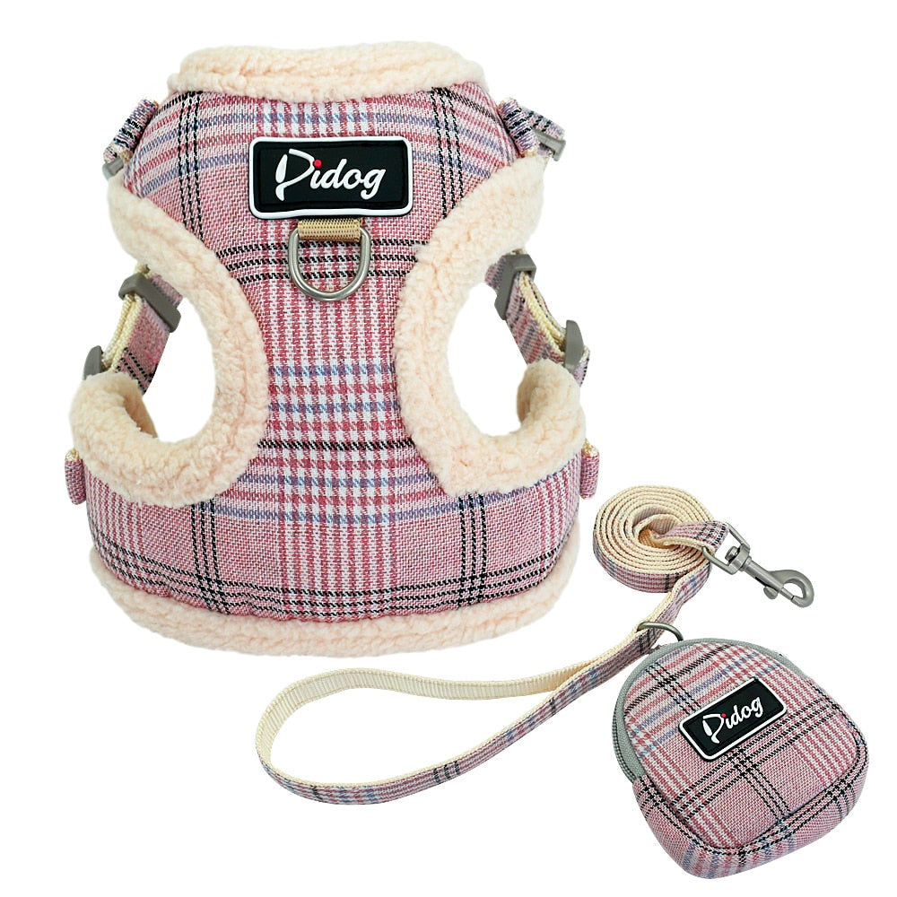 Dog Warm Plaid Vest with Leash