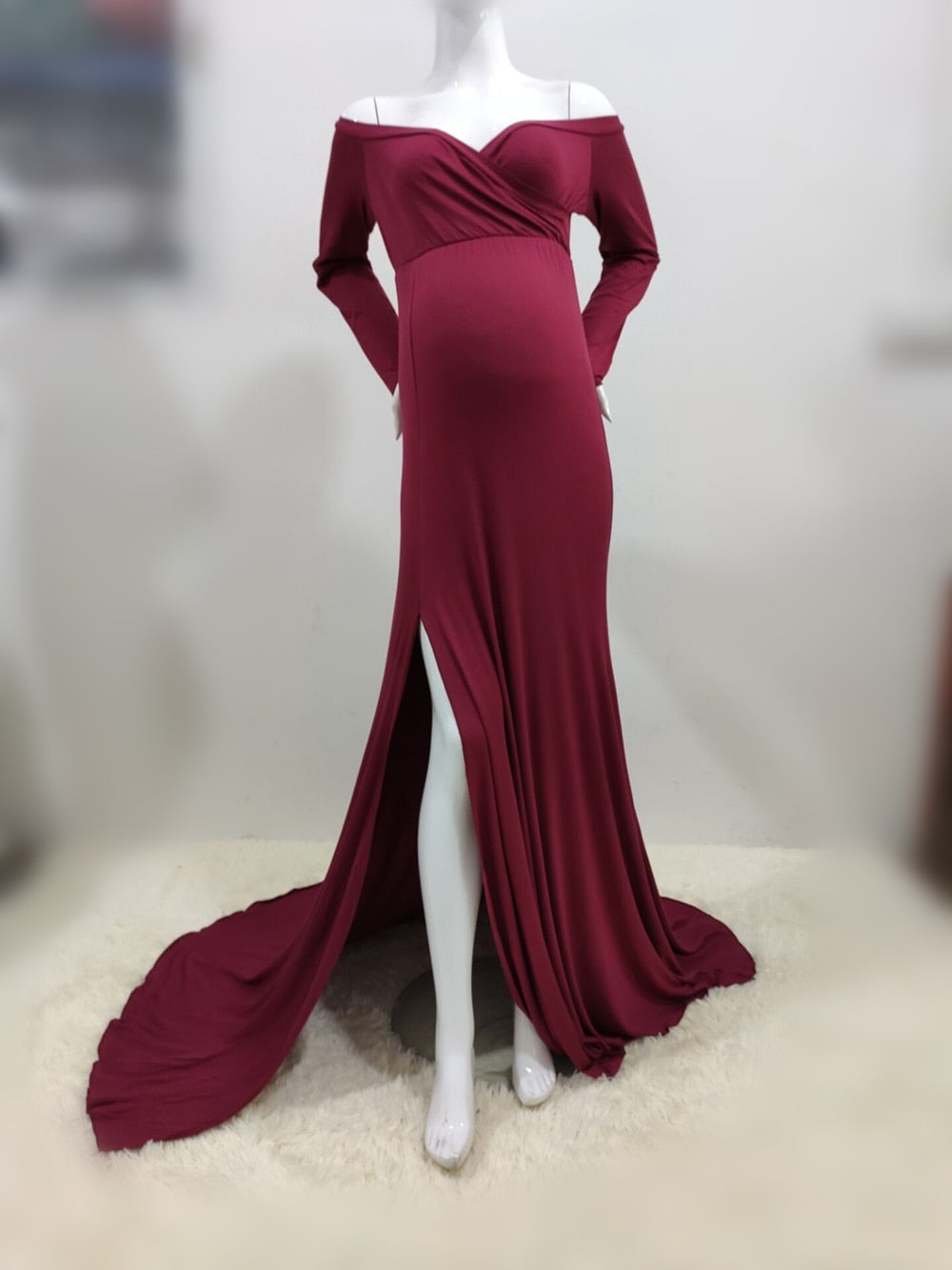 Elegant V-Neck Long Maternity Dress