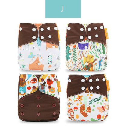 Breathable Washable Cloth Nappies Set with Cute Print