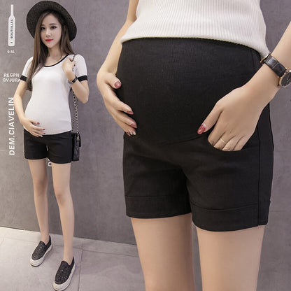 Elastic Soft Solid Colored Maternity Shorts