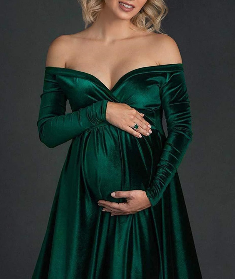 Velvet Maxi Long Maternity Dress