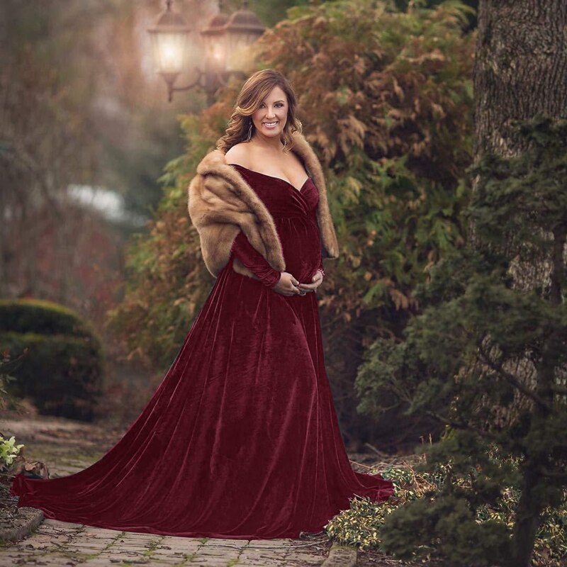 Velvet Maxi Long Maternity Dress