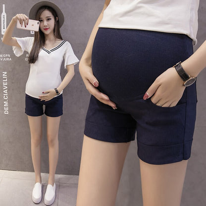 Elastic Soft Solid Colored Maternity Shorts