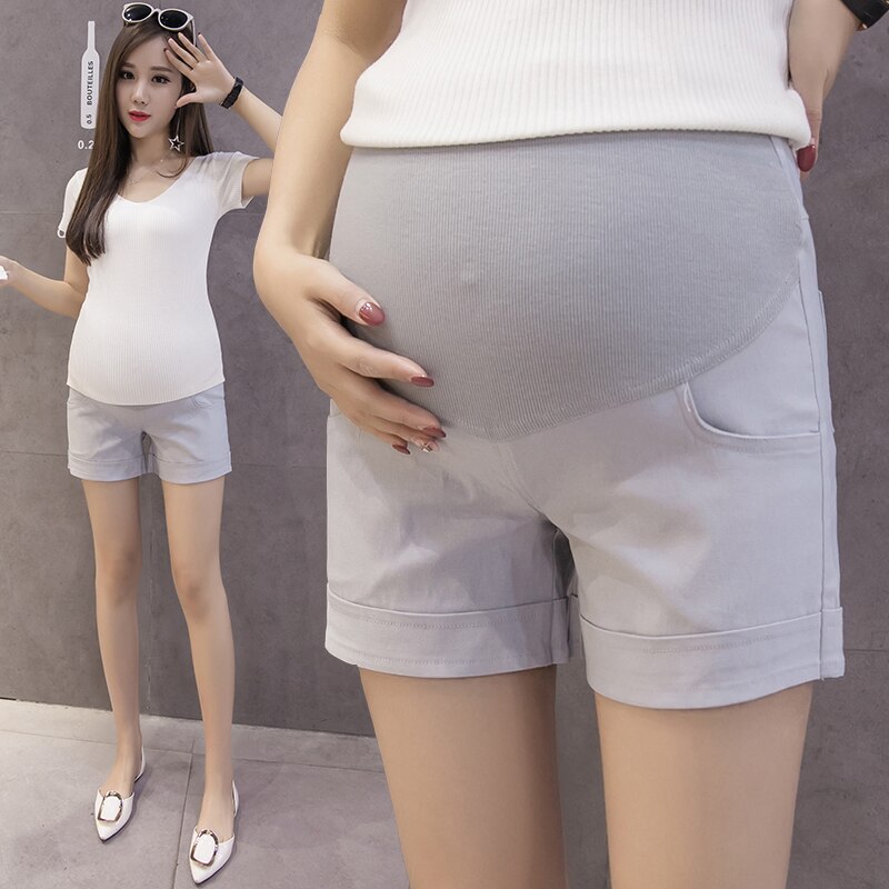 Elastic Soft Solid Colored Maternity Shorts